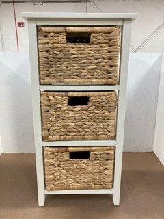 JOHN LEWIS & PARTNERS 3 TIER STORAGE UNIT IN WHITE WITH NATURAL WICKER DRAWERS: LOCATION - A5T