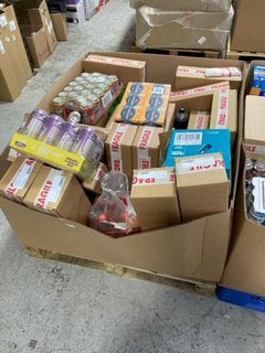 PALLET OF ASSORTED DRINKS TO INCLUDE RUBICON RAW PINEAPPLE & PASSIONFRUIT ENERGY DRINK (BBE: 06/25) & 500ML CANS OF TIZER (BBE: 01/26): LOCATION - A2 (KERBSIDE PALLET DELIVERY)