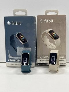 2 X FITBIT CHARGE 5 HEALTH & FITNESS TRACKER IN GOLD/PLATINUM: MODEL NO FB421 (WITH BOX, STRAPS & CHARGING CABLE) [JPTM124405]