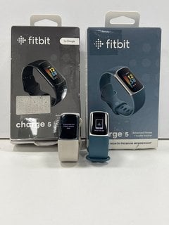 2 X FITBIT CHARGE 5 HEALTH & FITNESS TRACKER IN PLATINUM/GRAPHITE/BLUE: MODEL NO FB421 (WITH BOX, STRAPS & CHARGING CABLES) [JPTM124389]