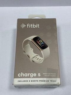 FITBIT BY GOOGLE CHARGE 5 FITNESS + HEALTH TRACKER IN SOFT GOLD STAINLESS STEEL CASE & LUNAR WHITE BAND: MODEL NO FB 421 (WITH BOX & ALL ACCESSORIES) [JPTM124703]