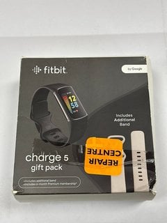 FITBIT CHARGE 5 GIFT PACK HEALTH + FITNESS TRACKER IN BLACK/GRAPHITE STAINLESS STEEL CASE & CLASSIC LUNAR WHITE BAND: MODEL NO FB 421 (WITH BOX & ALL ACCESSORIES) [JPTM124406]