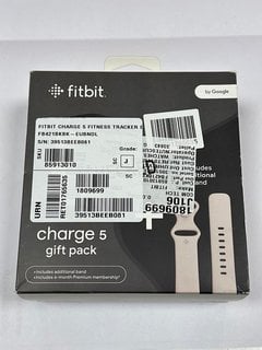 FITBIT CHARGE 5 GIFT PACK HEALTH + FITNESS TRACKER IN BLACK/GRAPHITE STAINLESS STEEL CASE & CLASSIC LUNAR WHITE BAND: MODEL NO FB 421 (WITH BOX & ALL ACCESSORIES) [JPTM124846]