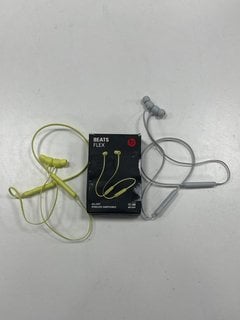 2 X BEATS FLEX WIRELESS EARPHONES IN WHITE/YELLOW: MODEL NO A2295 [JPTM124738]