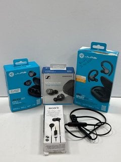 QUANTITY OF 5 VARIOUS WIRELESS AND WIRED EARPHONES. [JPTM124824]