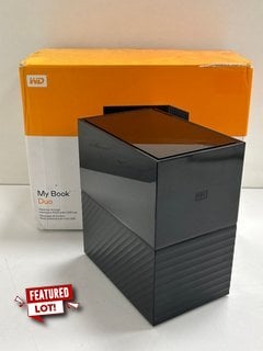 WD MY BOOK DUO EXTERNAL HARD DRIVE: MODEL NO WDBFBE0120JBK-00 (WITH BOX, POWER CABLE & USB CABLES, ENCLOSURE ONLY, NO HDDS INCLUDED) [JPTM124547]