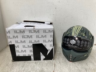 ILM PROTECTIVE MOTORCYCLE HELMET IN ARMY GREEN SIZE: L MODEL: ILM-B707 RRP - £99.99: LOCATION - H6