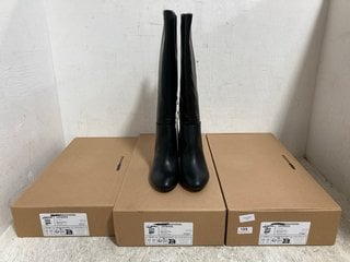 3 X WOMENS FAUX LEATHER BOOTS IN BLACK SIZE: 4.5, 7.5 AND 8.5 RRP - £120: LOCATION - H13