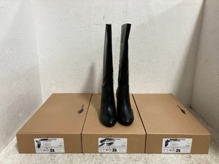 3 X WOMENS FAUX LEATHER BOOTS IN BLACK SIZE: 4.5 AND 6.5 RRP - £120: LOCATION - H13