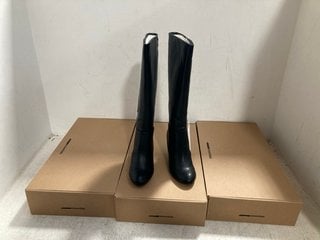 3 X WOMENS FAUX LEATHER BOOTS IN BLACK SIZE: 4.5 AND 11 RRP - £120: LOCATION - H14