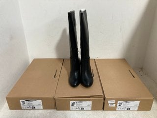 3 X WOMENS FAUX LEATHER BOOTS IN BLACK SIZE: 4.5 AND 5 RRP - £120: LOCATION - H15