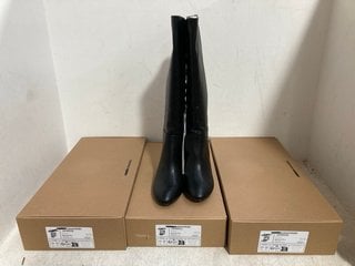 3 X WOMENS FAUX LEATHER BOOTS IN BLACK SIZE: 7 AND 11 RRP - £120: LOCATION - H15