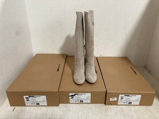 3 X WOMENS FAUX LEATHER BOOTS IN GREY SIZE: 3, 6 AND 8.5 RRP - £120: LOCATION - H15