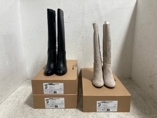 3 X WOMENS FAUX LEATHER BOOTS IN GREY AND BLACK SIZE: 4 AND 7 RRP - £120: LOCATION - H15