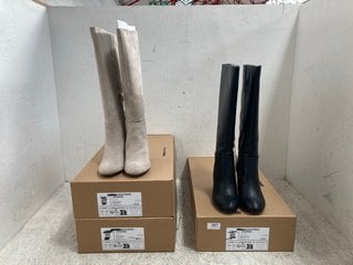 3 X WOMENS FAUX LEATHER BOOTS IN BLACK AND GREY SIZE: 7.5, 8.5 AND 9 RRP - £120: LOCATION - H16