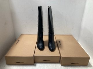 3 X WOMENS FAUX LEATHER BOOTS IN BLACK SIZE: 5, 7.5 AND 8.5 RRP - £120: LOCATION - G21