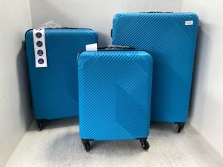 SET OF 3 LARGE TEXTURED HARDSHELL TRAVEL SUITCASE IN LIGHT BLUE: LOCATION - G8