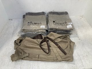 QTY OF PREMIER ESPRESSO BIB APRONS IN KHAKI/BROWN (ONE SIZE): LOCATION - F6