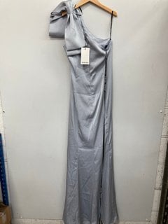 LAVISH ALICE CUT OUT BOW FRONT SILK MAXI DRESS IN LIGHT BLUE SIZE: 12 RRP - £158: LOCATION - F11