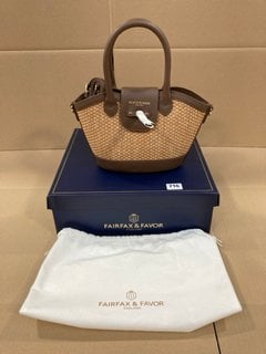 FAIRFAX & FAVOR BRAIDED LOGO PRINT LEATHER HANDBAG IN BROWN RRP - £295: LOCATION - F12