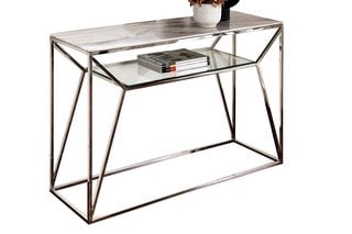 MARBLE AND GLASS CONSOLE TABLE IN STAINLESS STEEL FINISH - RRP £560: LOCATION - C8