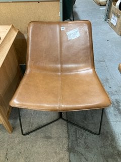 WEST ELM SLOPE LOUNGE CHAIR IN TAN BROWN LEATHER AND BLACK - RRP £799: LOCATION - B8