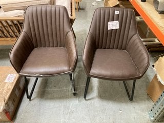 PAIR OF JOHN LEWIS & PARTNERS BROOKS DINING ARMCHAIRS IN CHOCOLATE BROWN LEATHER - RRP £299: LOCATION - B9