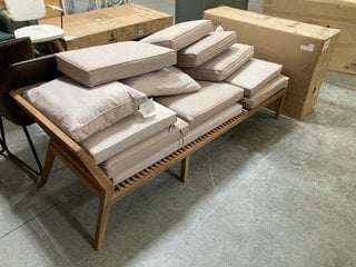 JOHN LEWIS & PARTNERS MONA LARGE GARDEN CORNER SOFA SET IN NATURAL WOOD AND NATURAL FABRIC FINISH - RRP £1199: LOCATION - B9