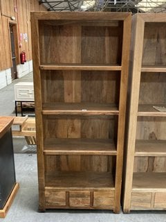 RUSTIC STYLE TALL 3 DRAWER STORAGE BOOKCASE IN NATURAL MANGO WOOD FINISH: LOCATION - A5