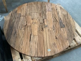 RECLAIMED WOOD STYLE ROUND DINING TABLE TOP IN NATURAL RECLAIMED WOOD FINISH AND CHROME: LOCATION - A5