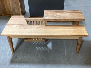 CONTEMPORARY STYLE RECTANGULAR COFFEE TABLE WITH MAGAZINE STORAGE RACK IN NATURAL MANGO WOOD FINISH: LOCATION - A5