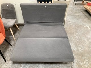 MODERN STYLE 3 SECTION FOLD OUT 2 SEATER SOFA BED IN STEEL GREY PLUSH VELVET: LOCATION - C4