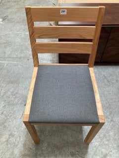 SONOMA SLAT BACK STYLE DINING CHAIR IN NATURAL OAK AND STONE GREY FABRIC SEAT PAD: LOCATION - C4