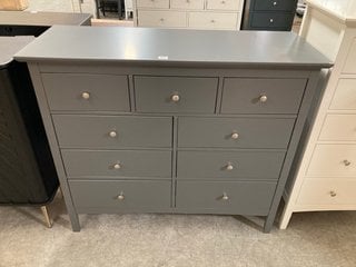 HASTINGS 9 DRAWER CHEST IN STONE GREY AND SILVER NICKEL FINISH: LOCATION - C4