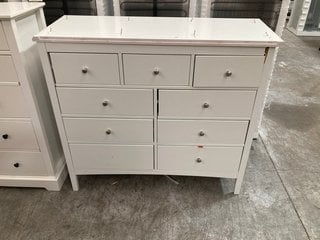 HASTINGS 9 DRAWER CHEST IN WHITE AND SILVER NICKEL FINISH: LOCATION - D3