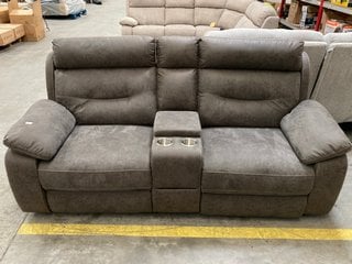 ALEXANDER 2 SEATER POWER RECLINER SOFA WITH CENTRE STORAGE CONSOLE AND CUPHOLDERS IN SLATE GREY FAUX LEATHER: LOCATION - B2