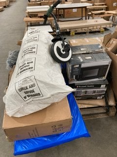 PALLET OF ASSORTED ITEMS TO INCLUDE 700W DIGITAL MICROWAVE IN BLACK FINISH: LOCATION - A6 (KERBSIDE PALLET DELIVERY)