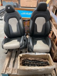 PAIR OF AUDI BUCKET RACING STYLE SEATS IN BLACK AND GREY LEATHER: LOCATION - A9