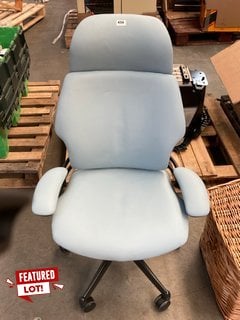 HUMANSCALE FREEDOM TASK OFFICE CHAIR IN LIGHT BLUE LEATHER - RRP £1266: LOCATION - A9