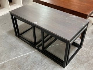 WEST ELM NESTING COFFEE TABLE WITH 2 X MATCHING SIDE TABLES IN BLACK AND GREYED WOOD EFFECT FINISH: LOCATION - B4