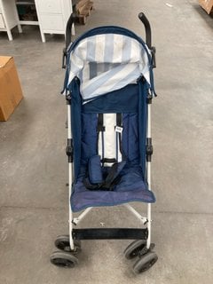 COMPACT FOLD DOWN STROLLER WITH RAIN COVER IN NAVY/WHITE STRIPE DESIGN: LOCATION - A3