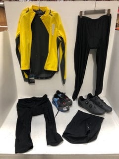 QTY OF ASSORTED CYCLING CLOTHING TO INCLUDE RIDGE MENS CYCLING SHORTS IN BLACK SIZE: XL: LOCATION - BR2