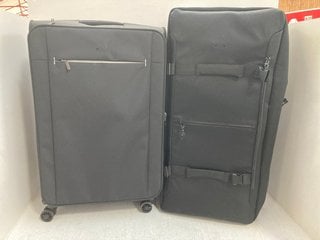 JOHN LEWIS & PARTNERS DAKAR 2 WHEELED LARGE CASE 95L IN BLACK TO INCLUDE SOFT SHELL LARGE SUITCASE IN BLACK: LOCATION - BR10