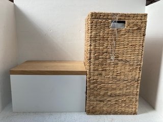 JOHN LEWIS & PARTNERS LARGE WOODEN STORAGE BOX WITH LID TO INCLUDE SEAGRASS LAUNDRY BASKET: LOCATION - BR12