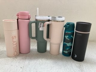 6 X ASSORTED WATER BOTTLES TO INCLUDE STANLEY TUMBLER IN GREEN: LOCATION - BR14