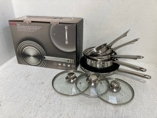 QTY OF ASSORTED KITCHEN PANS TO INCLUDE JOHN LEWIS & PARTNERS CLASSIC 3 PIECE SAUCEPAN SET: LOCATION - AR7