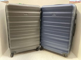 2 X JOHN LEWIS & PARTNERS LARGE 4-WHEEL HARD SHELL SUITCASES IN NAVY AND GREY: LOCATION - AR6