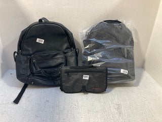 3 X ASSORTED BAGS TO INCLUDE JOHN LEWIS & PARTNERS FAUX LEATHER CHANGING BACKPACK IN BLACK: LOCATION - AR5