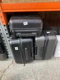 2 X JOHN LEWIS & PARTNERS MEDIUM 4-WHEEL HARD SHELL SUITCASES IN BLACK AND GREY TO INCLUDE SMALL CABIN BAG IN BLACK: LOCATION - AR5