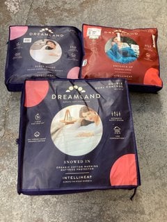 3 X ASSORTED DREAMLAND BEDDING ITEMS TO INCLUDE SNUGGLE UP WARMING THROW IN TEAL - LARGE SIZE 120CM X 160CM: LOCATION - AR4